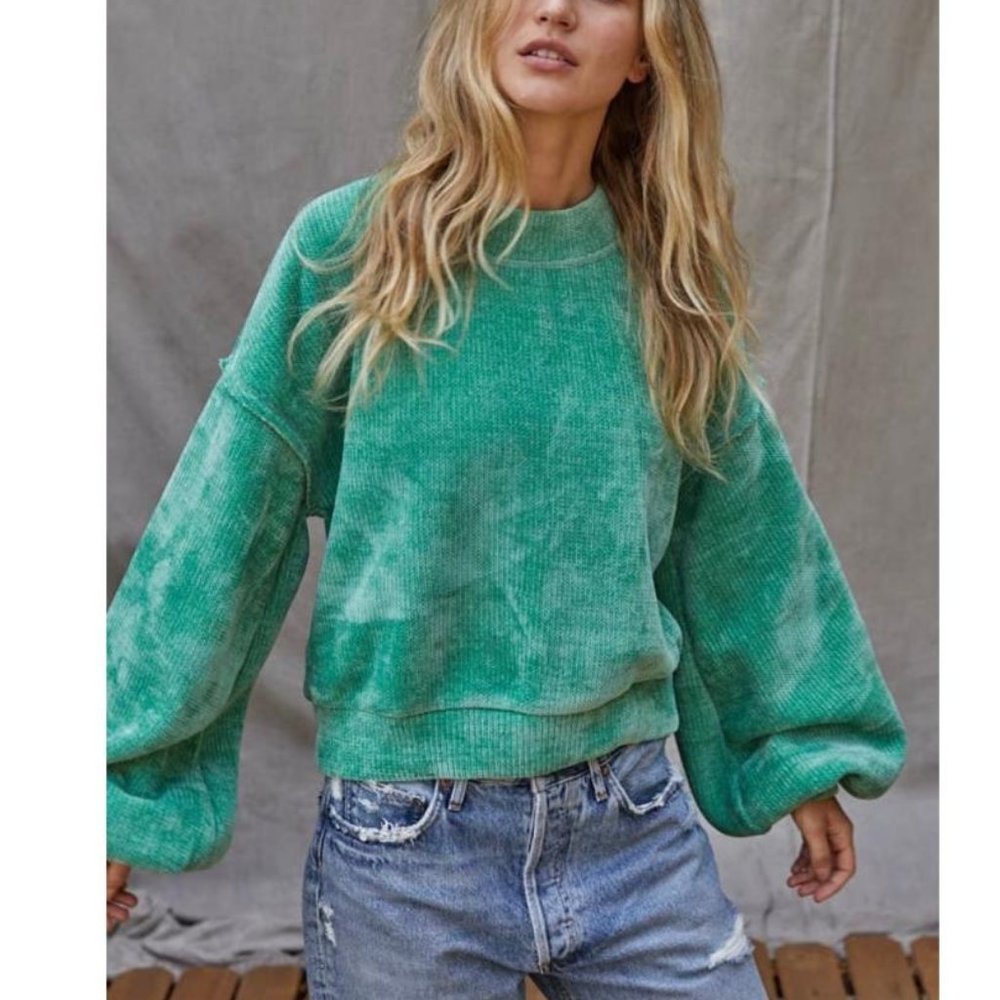 Boat Neck Long Sleeve Pullover Top (Green)